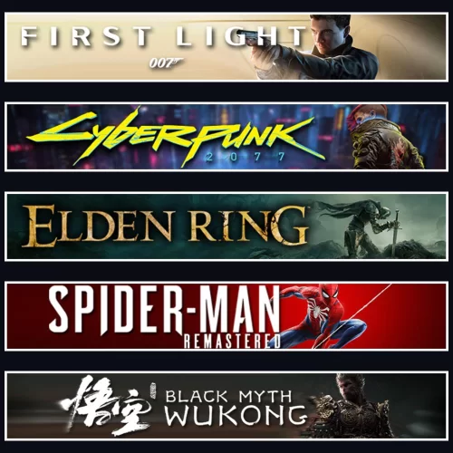  007 +Cyberpunk +Elden +Spider 1 +Wukong